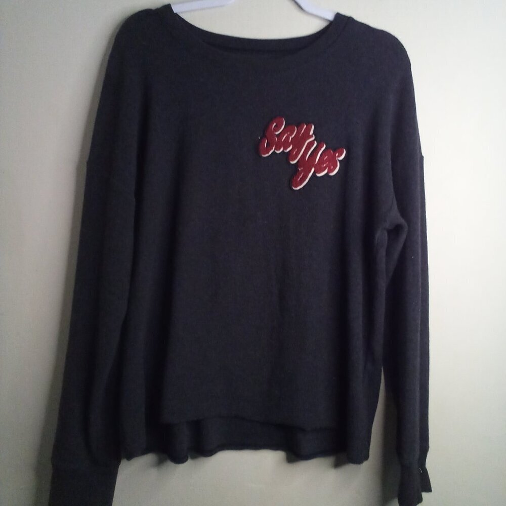 American Eagle Sweatshirt Women L Long Sleeve Pullover Say Yes Gray